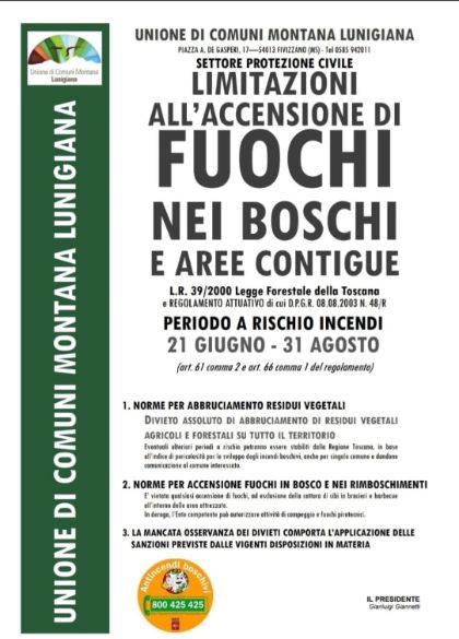 Limitazioni all’accensione di fuochi nei boschi e aree contigue