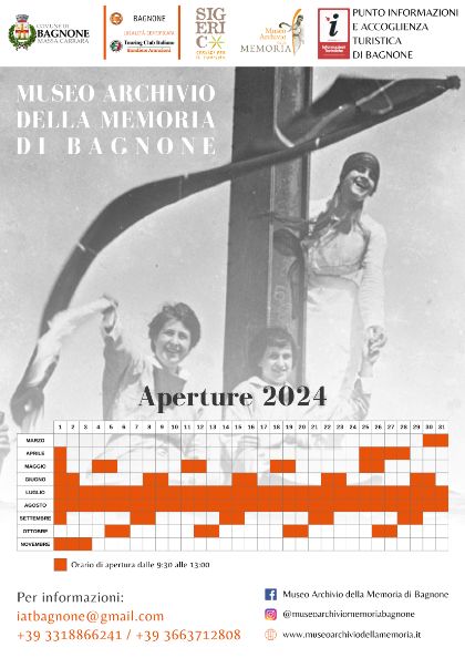 Calendario aperture del Museo Archivio della Memoria e del Punto informazioni turistiche