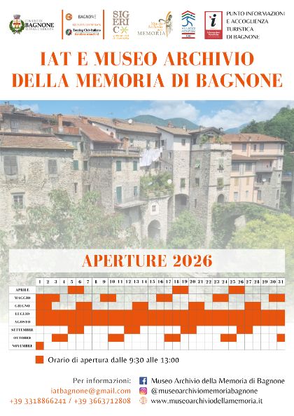 Calendario aperture del Museo Archivio della Memoria e del Punto informazioni turistiche